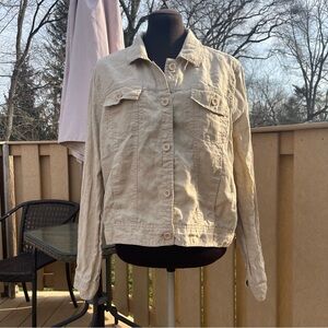 Quince Women’s 100% European Linen Jacket in Driftwood Beige Tan Size L Casual